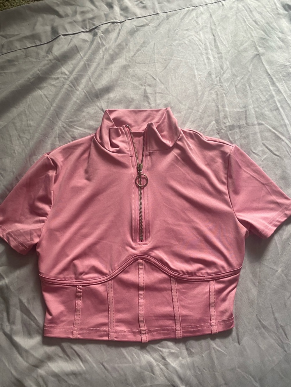 SHEIN Pink Short-Sleeve Zip-Up Crop Top